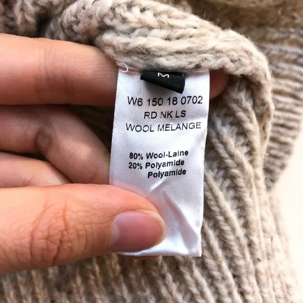 JOSEPH Wool Blend Melange Tan Tight Knit Crew Neck Designer Pullover Sweater M - Picture 10 of 12